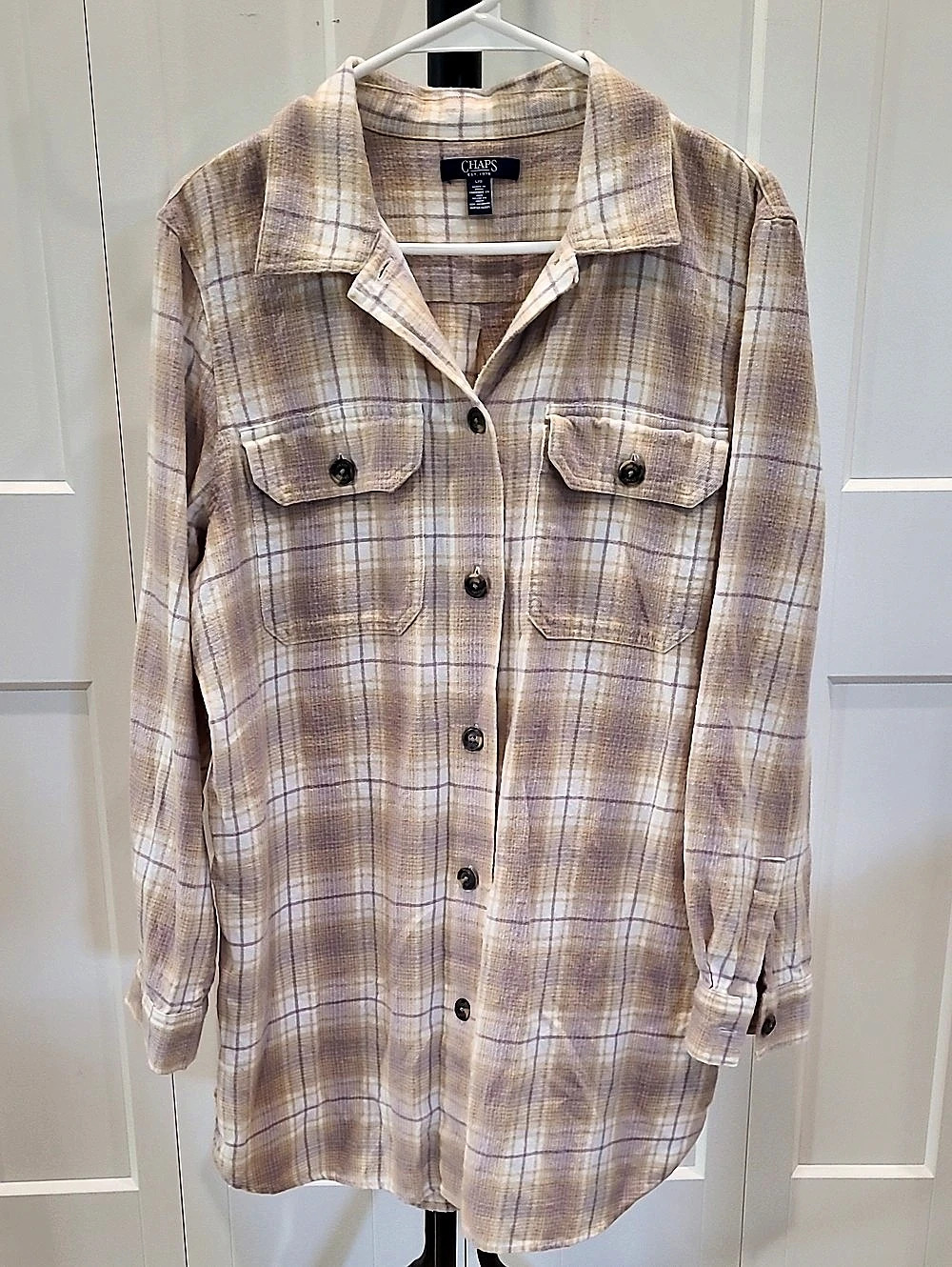 CHAPS By Ralph Lauren Plaid Linen Button Down Size Large
